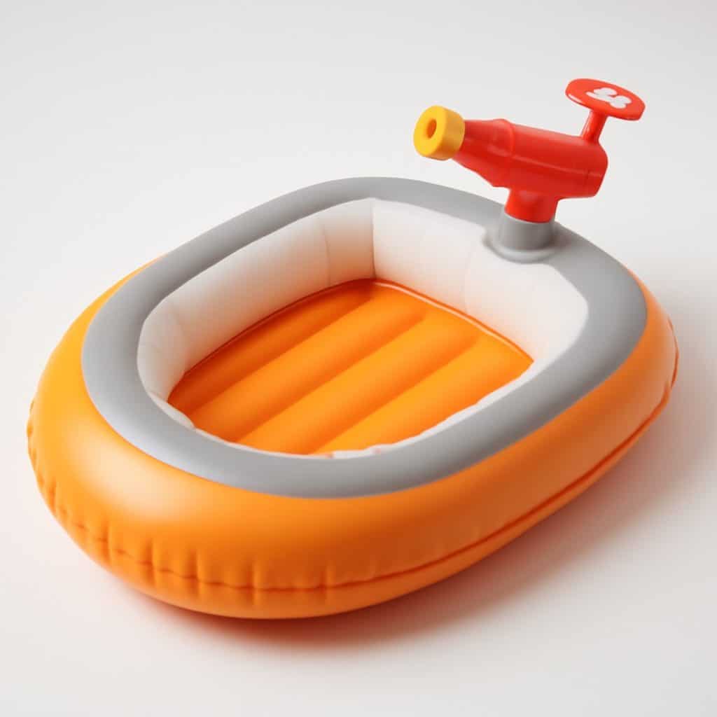 Bateau gonflable avec canon à eau intégré présenté seul