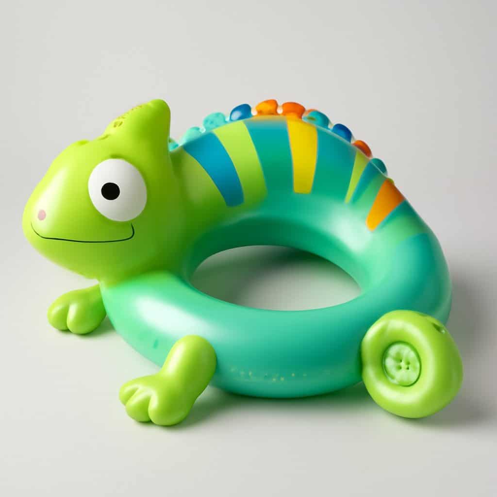 Bouée caméléon vert et rose 105x80 cm présenté seul