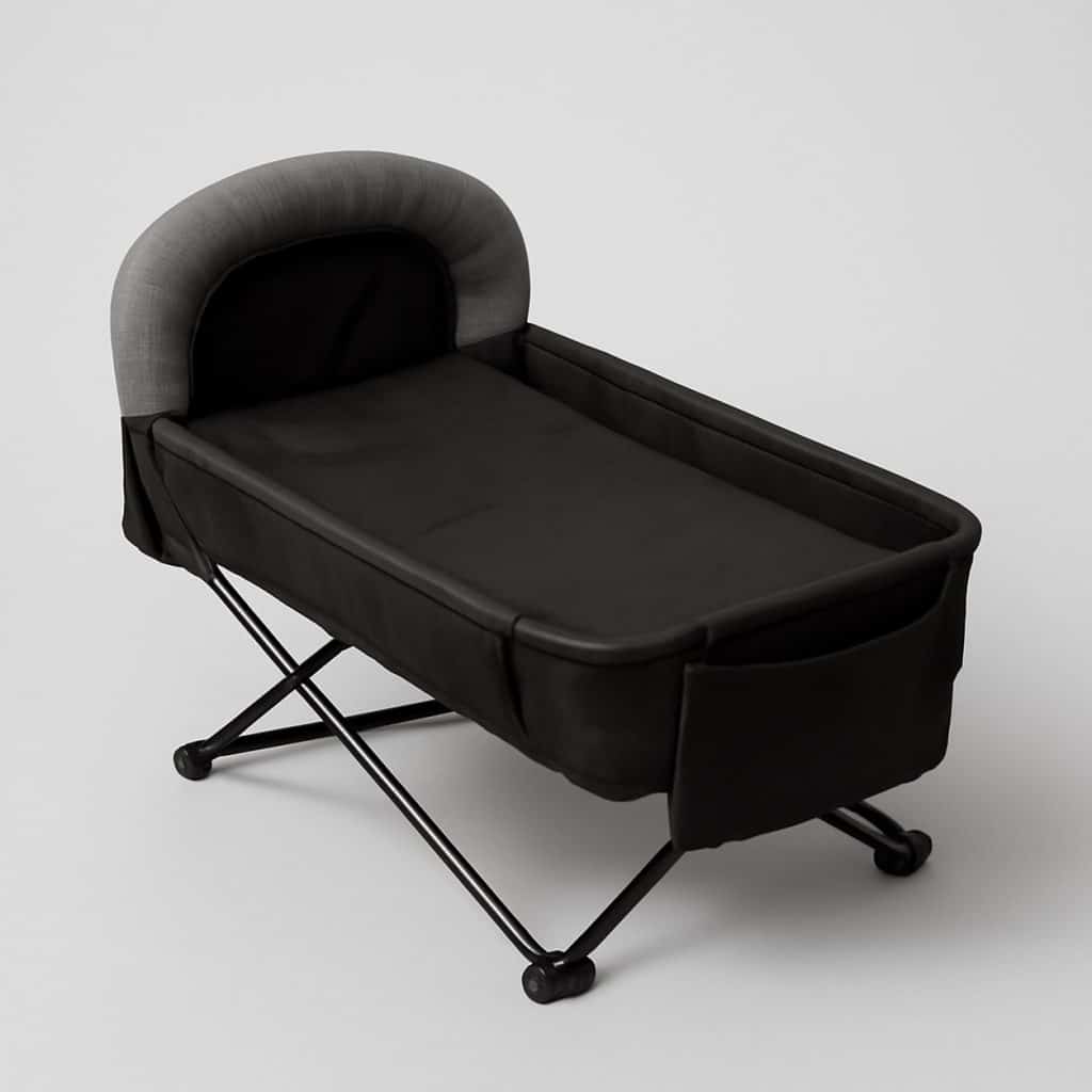 Lit de voyage pliable pour enfant en avion présenté seul