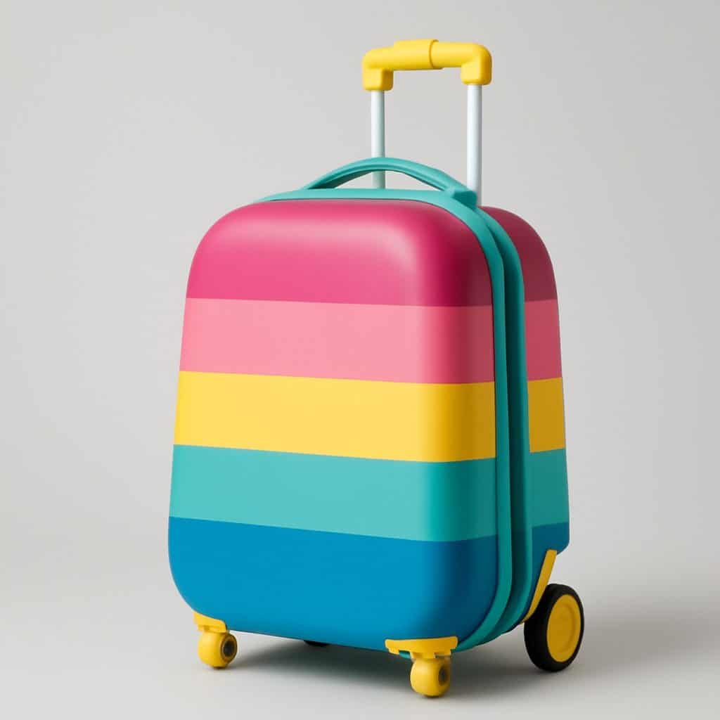Valise enfant colorée à roulettes présenté seul