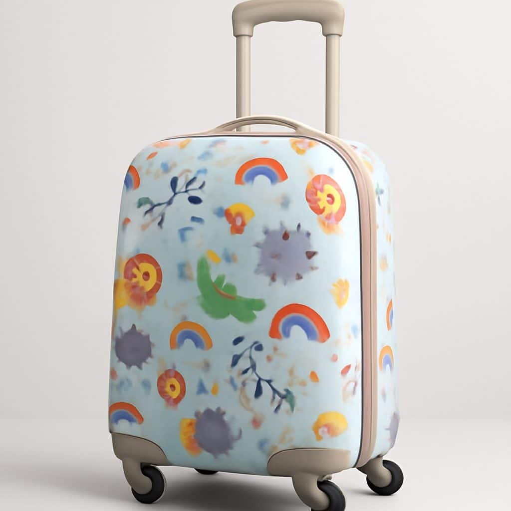 Valise enfant fantaisie avec motifs colorés présenté seul